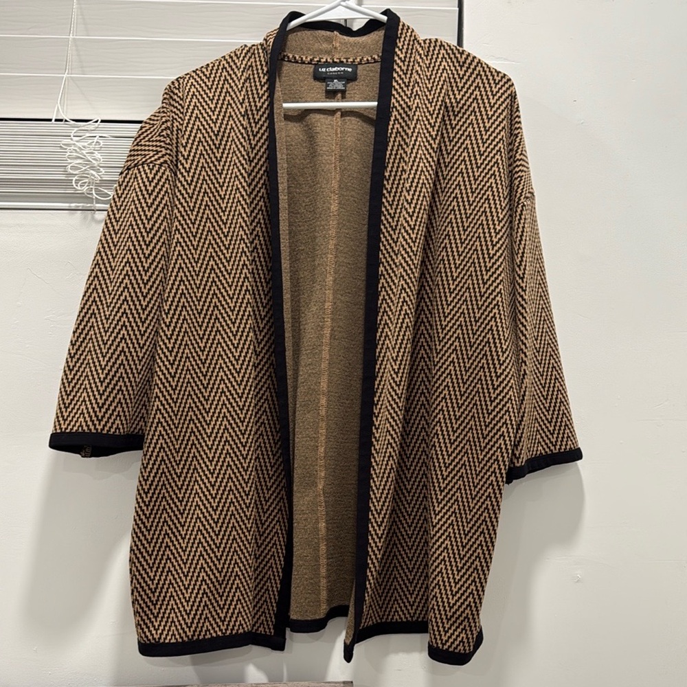 LIZ CLAIBORNE Career Chevron Brown and Black Open Front Blazer Cardigan-Size XL